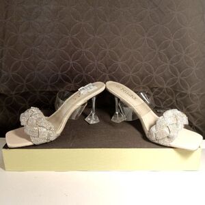 Mudd Silver Double Braid Square Toe Clear Heel Slip On Kitten Heels Sz 8…